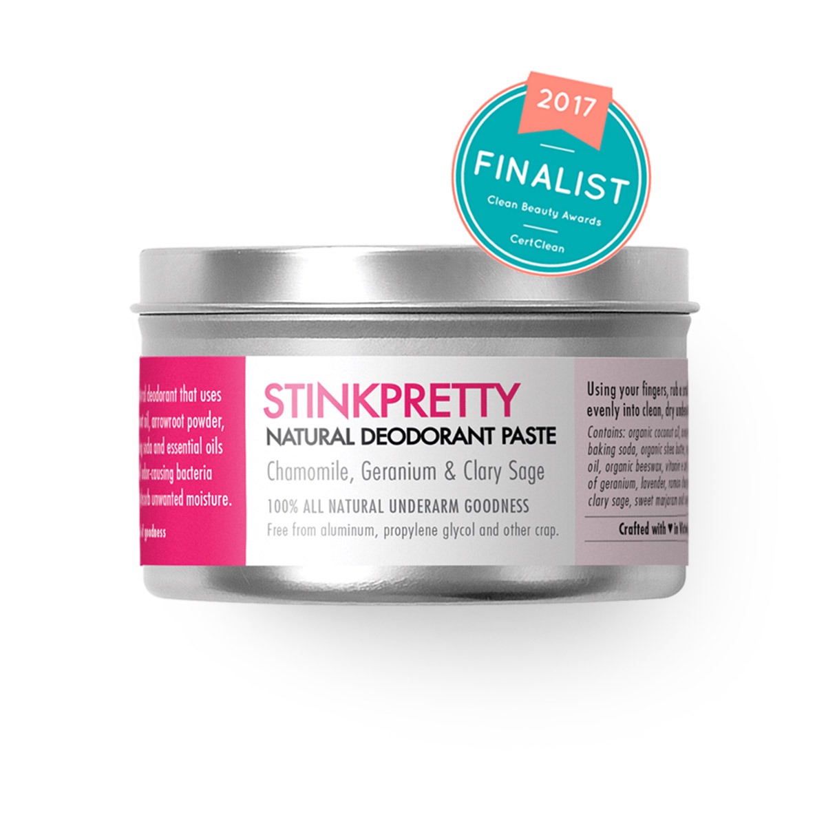 Natural Deodorant with Chamomile, Geranium and Clary Sage - Stinkpretty - Chemical free. Aluminum Free. Paraben Free. Made in Canada.